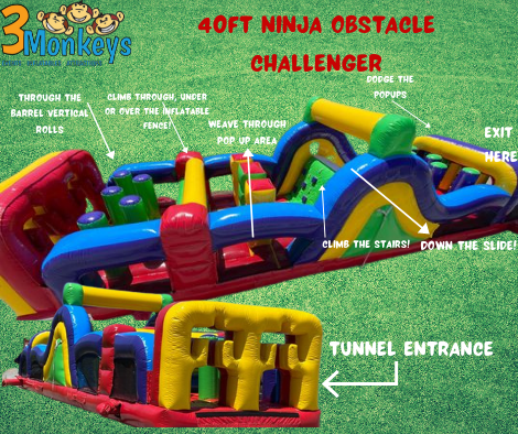 Ninja 40ft Obstacle Course Rental near me York | www.3monkeysinflatables.com 