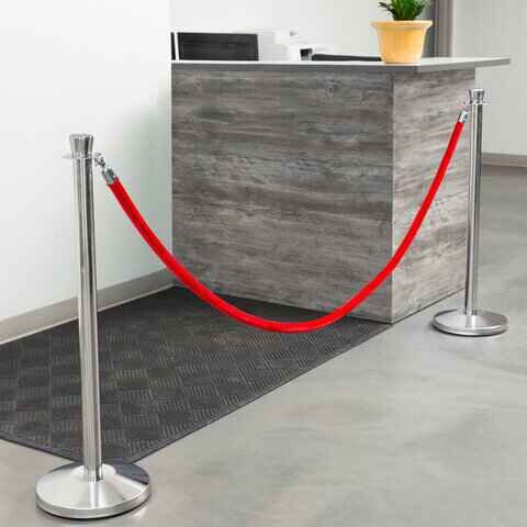 One 8ft Red Rope and Two SILVER Stanchion Set (Two stanchions and one rope)