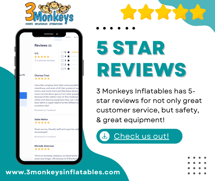 5 star reviews | 3 Monkeys Inflatables