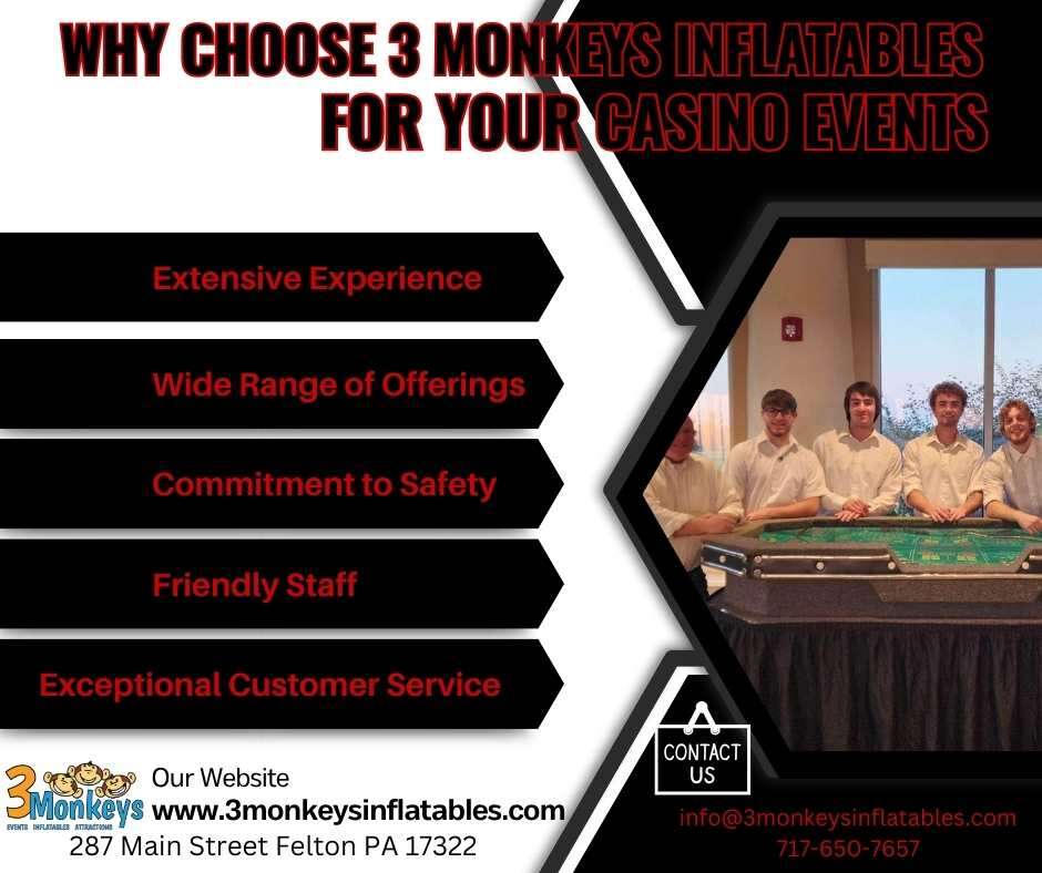Work with 3 Monkeys Inflatables for your Casino Events