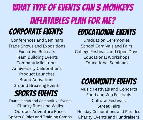 sports and community event planning with 3 Monkeys Inflatables