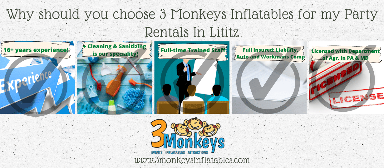 Choose 3 Monkeys for Lititz Party Rentals near me