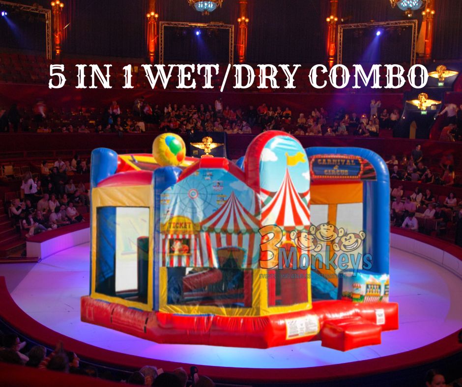 Carnival Themed 5 in 1 Combo Bounce House Rental Near Me | 3 Monkeys Inflatables