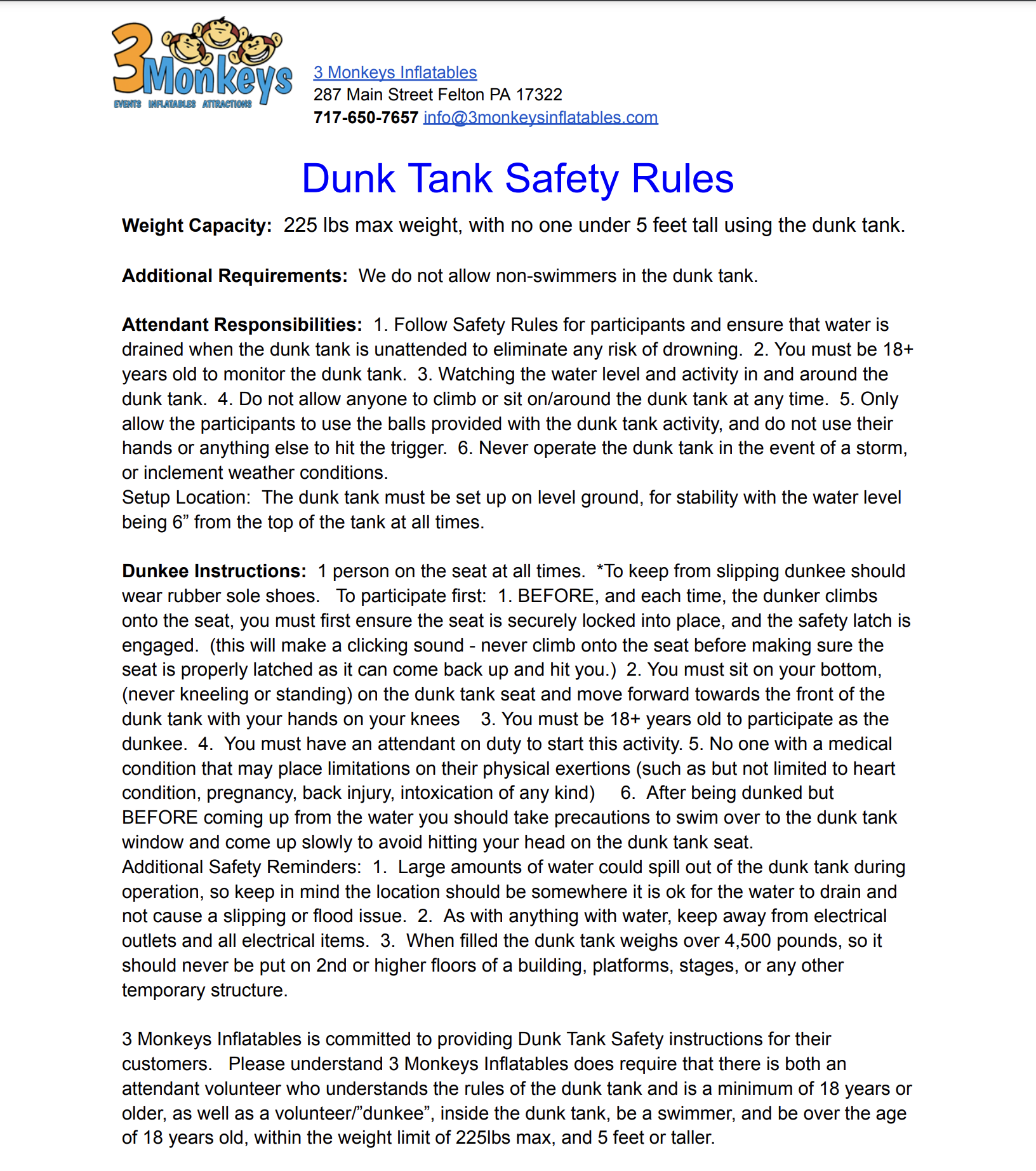 Dunk Tank Safety Checklist