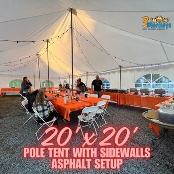 20x20 Pole Tent Rental Setup on Asphalt