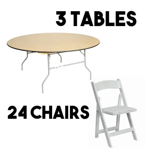 3- 60in Round Table 24 Formal Chairs