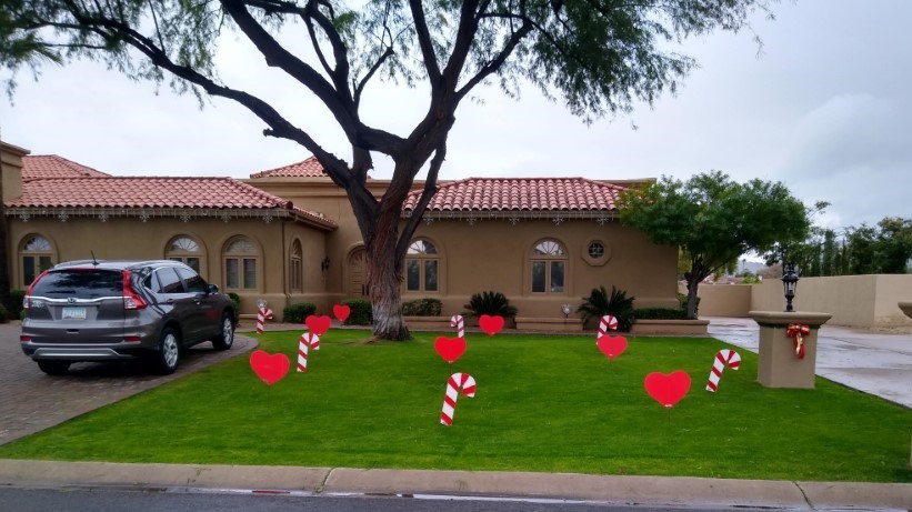 Candy canes and hearts yard card holiday greeting near Biltmore AZ
