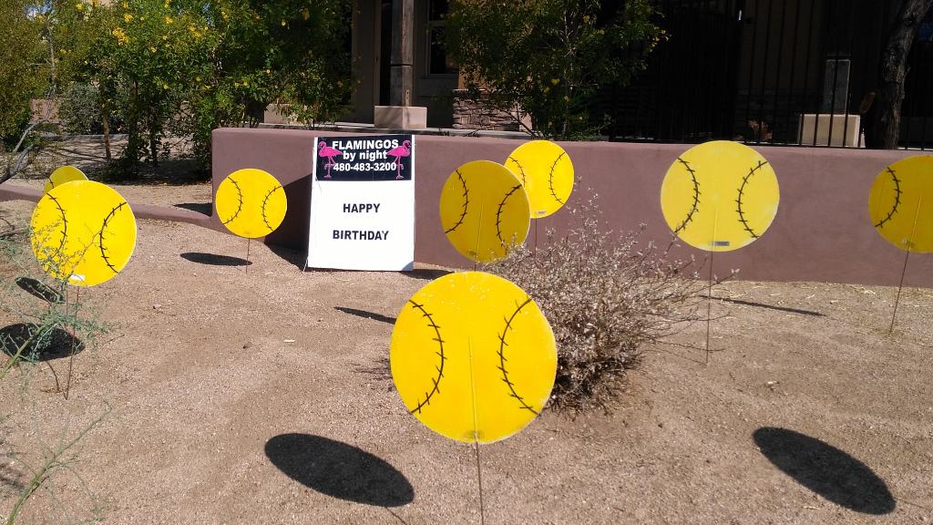 Happy birthday tennis ball yard sign greeting display Mesa Arizona