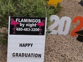 happy Graduation yard card with grad caps, stars and 2021 lawn display near Casa Grande AZ