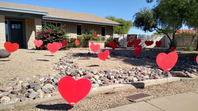 30 big red hearts for anniversary or wedding yard annoumcement package.near Moon Valley Arizona