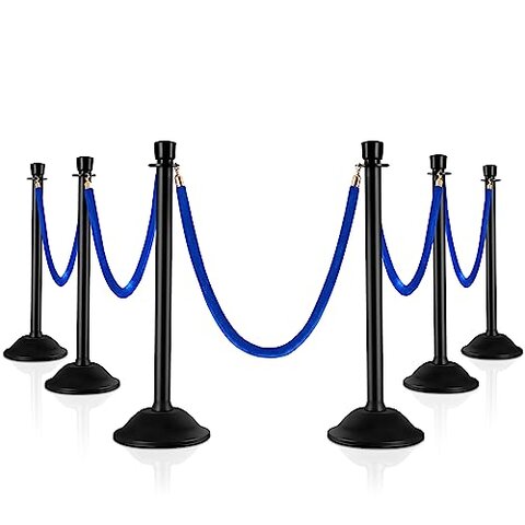 Black Stanchions with Blue Velvet Ropes with Blue Event Carpet Runner