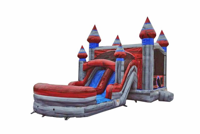 Titanium Bounce House with Double Lane Water Slide and basketball hoop