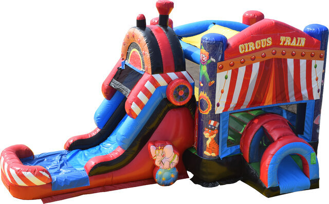 Circus Train bounce house with slide