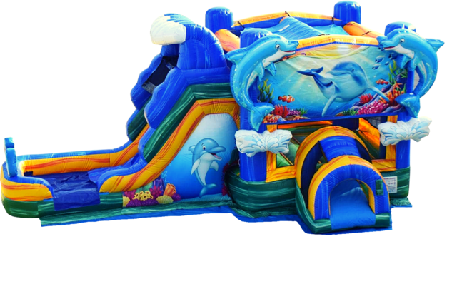Dolphin Splash Bounce House with Wet Slide