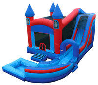 Castle Bounce House Water Slide with basketball hoop and pool