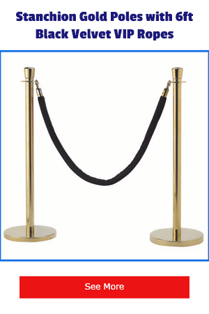 Stanchion Gold Poles with 6ft Black Velvet VIP Ropes