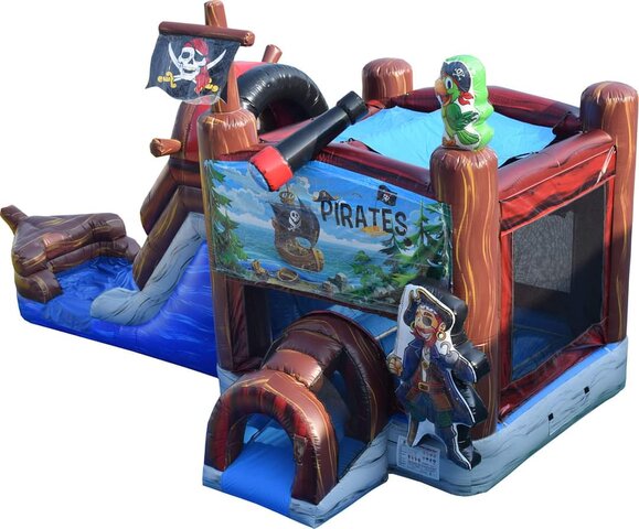 Pirate Ship Inflatable Bounce House Combo with Wet Slide