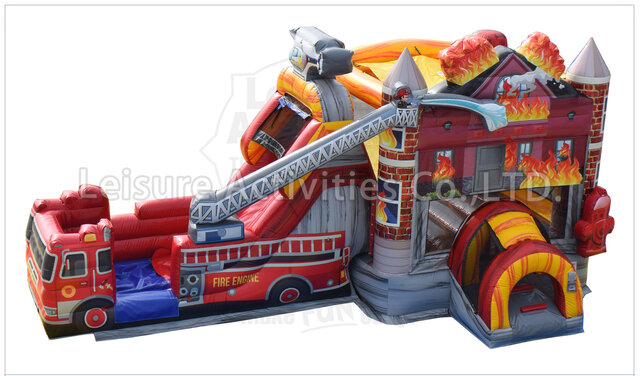 Firetruck Blazing Bounce House Combo with Dry Slide