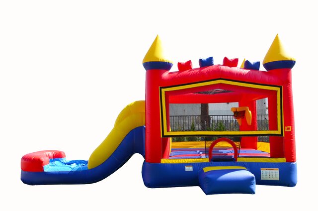 Rainbow Inflatable Bounce House with Dry Slide