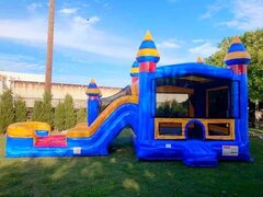Blue Castle Bounce House Combo with Dry Slide