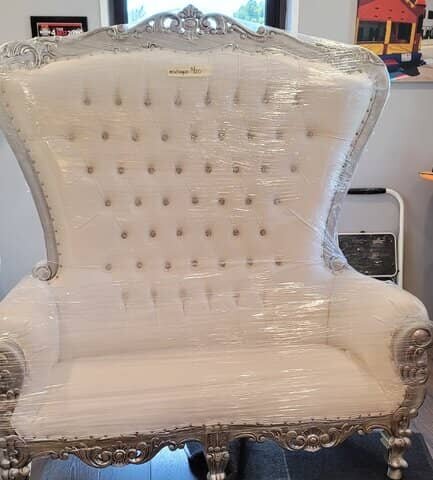 Double Throne Chair White and Silver