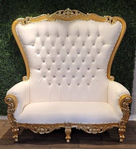 Chair Rentals Throne Loveseat White and Gold Party Dreams