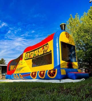 train bouncer water slide