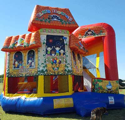 Clubhouse Bounce House Combo Waterslide from Inflatable Party Magic LLC Cleburne, Tx