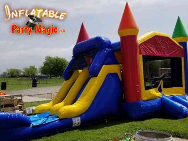 castle bounce house rental with water slide in DFW Tx