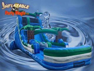 20 Foot Tall Caribbean Inflatatable Water Slide with Pool