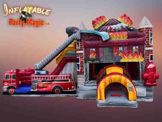 Fire Truck Bounce House with Slide Rental